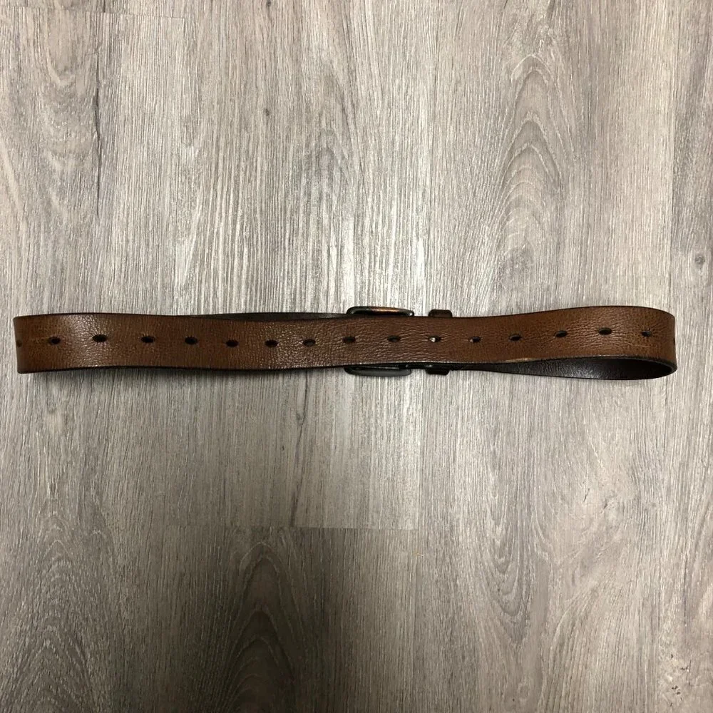 Vintage Levi's Genuine Brown Leather Belt Dark Steel Rolled Buckle Western Belt